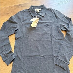 New Burberry Oxford Long Sleeve Polo Size Small Color Dark Charcoal